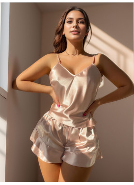 Pijama de cetim dourado top...