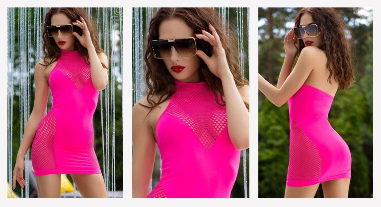 Mini-vestido CR-4435 rosa neon