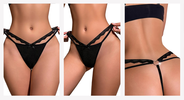 Tanga preta com dupla tira...
