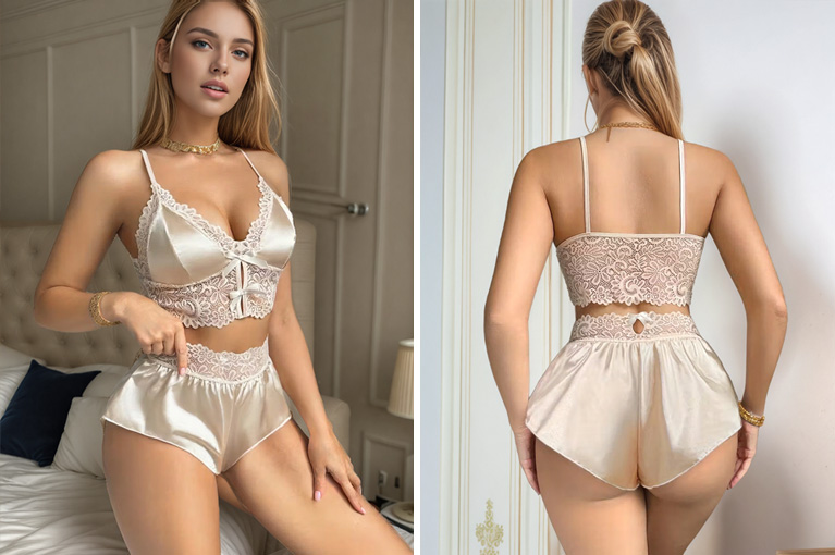 Conjunto de cetim e renda...