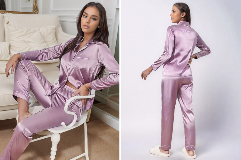 Pijama de cetim lavanda