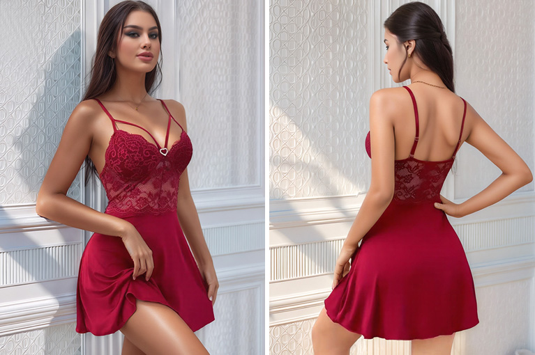 Camisa de noite vermelho vinho