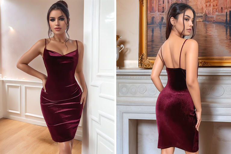 Vestido de veludo Burgundy...